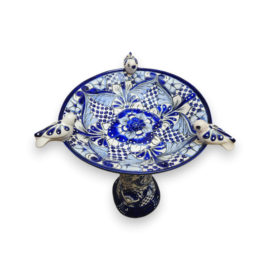 Blue & White Talavera Frog Fountain with Rim Birds | Mexican Garden - HearthHub