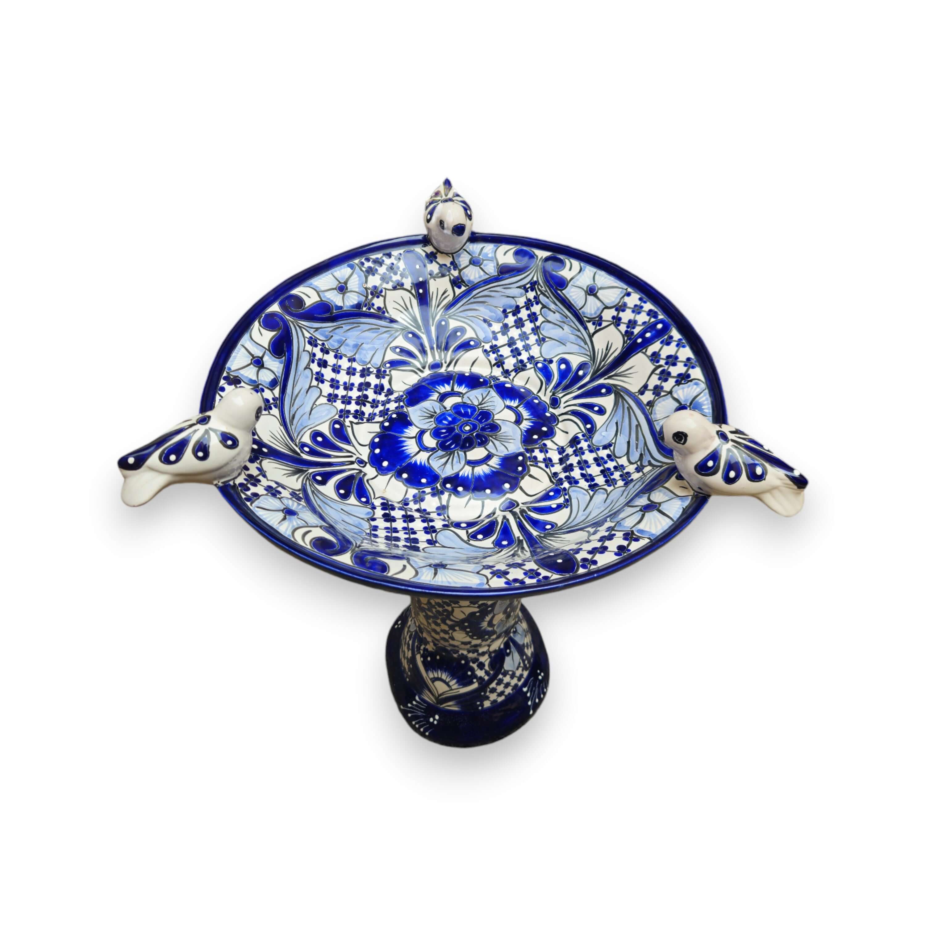 Blue & White Talavera Frog Fountain with Rim Birds | Mexican Garden - HearthHub