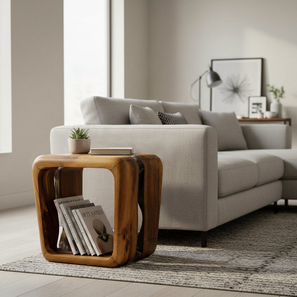 Resin Side Magazine Table Stool - Stylish Modern Wooden Furniture - HearthHub