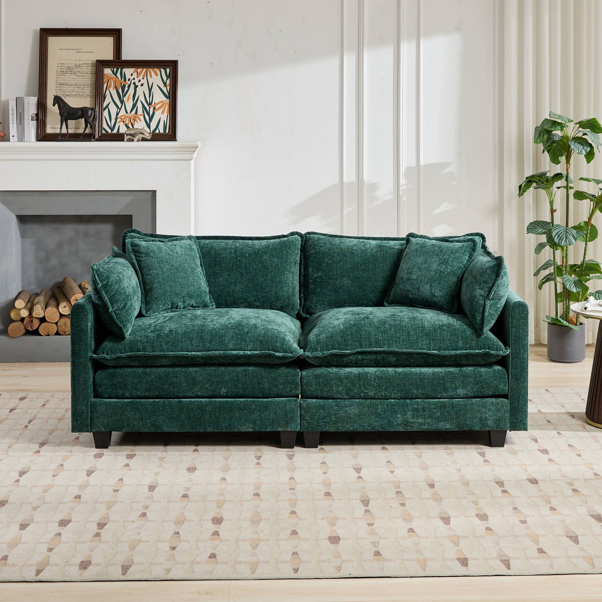 Cloud LoveSeat Sofa (Ottoman is not included) Chenille Fabric in Green - HearthHub