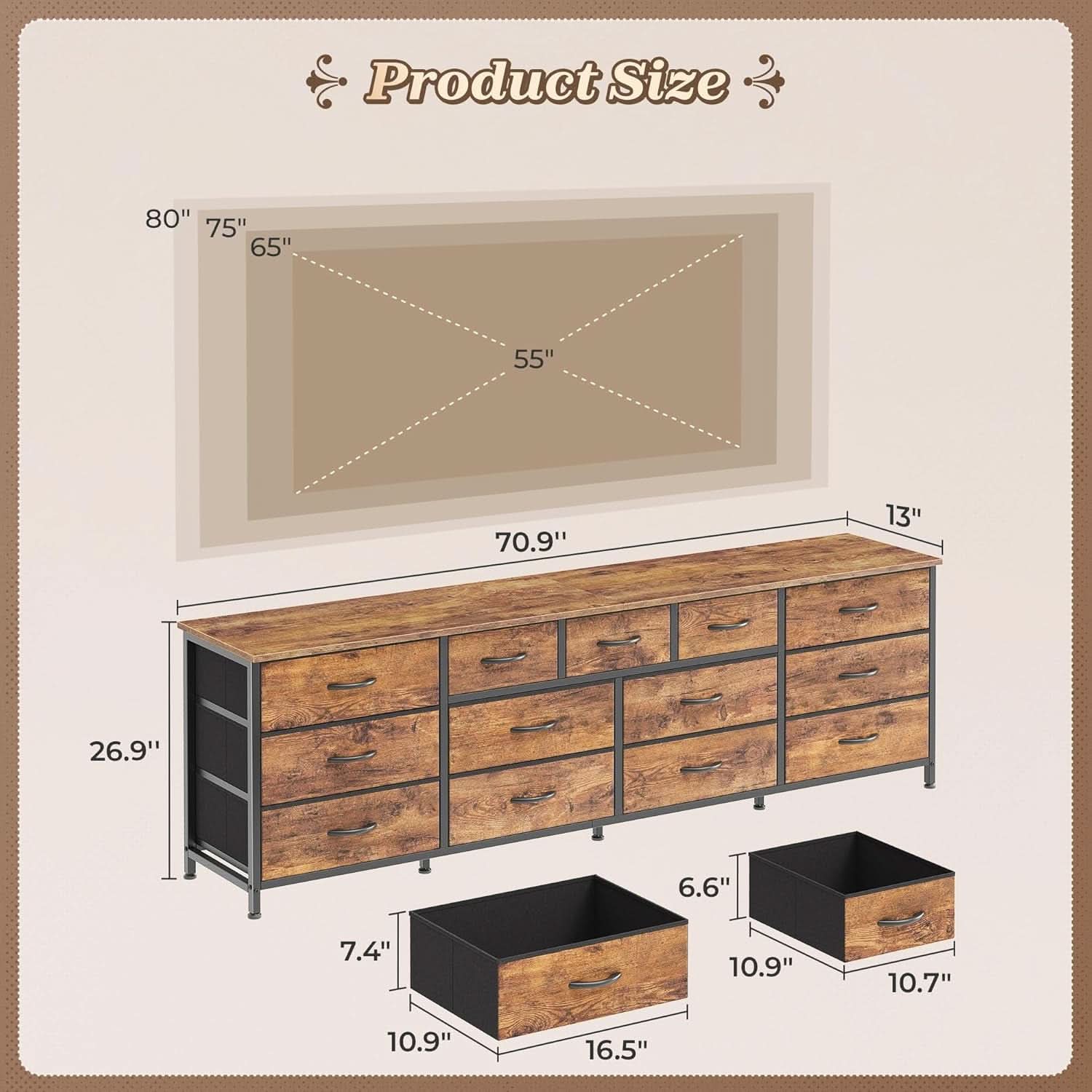 70 Inch Dresser TV Entertainment Center With Drawers - HearthHub