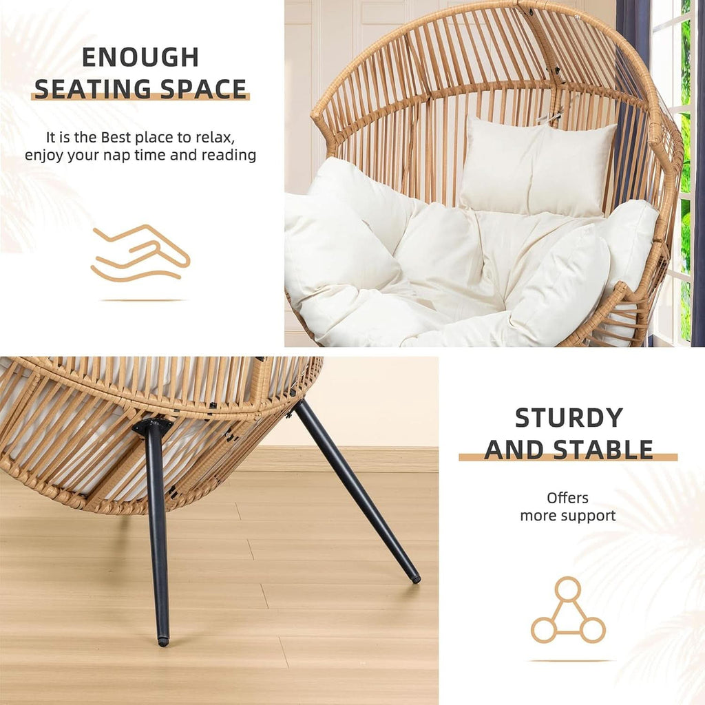 Beige Wicker Egg Chair With Cushion Outdoor Lounge - HearthHub