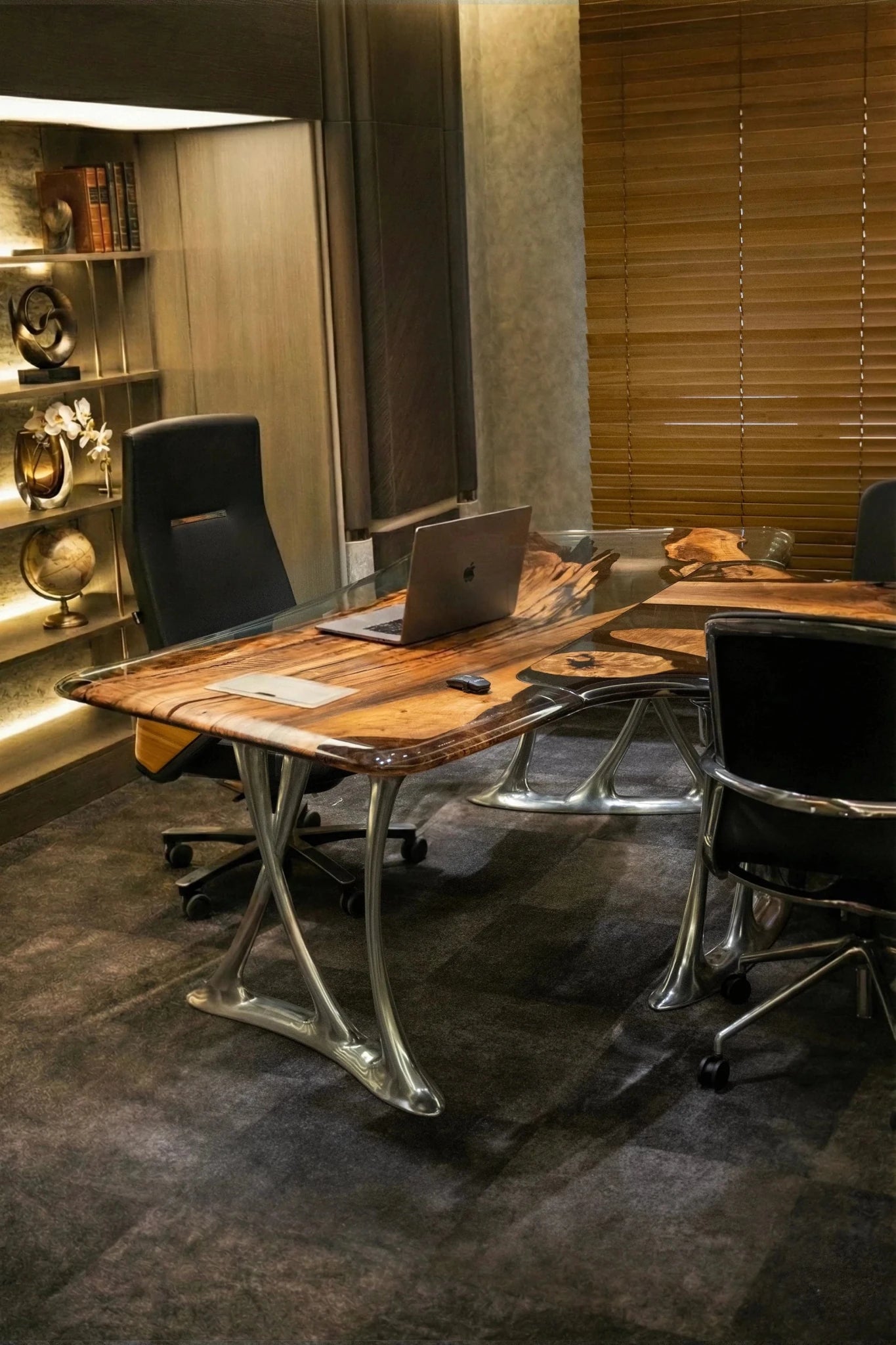 Luxury D - Shaped Walnut & Epoxy Executive Desk - HearthHub