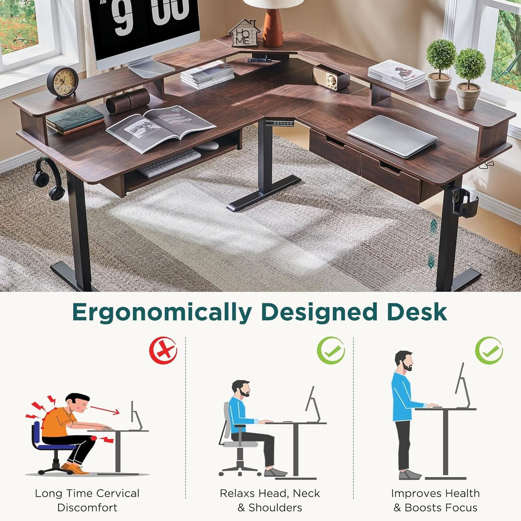 60 Inch Elevated Electric Standing Desk Dark Walnut - HearthHub