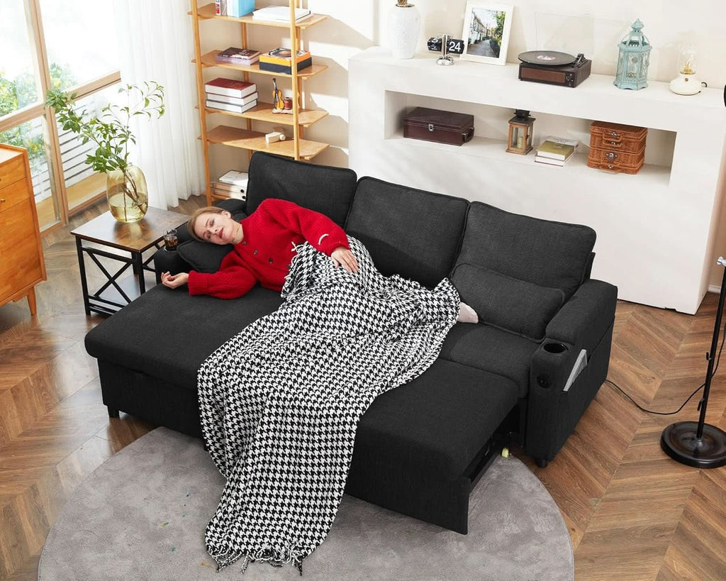 Convertible Sofa Bed with Storage and Cup Holder - HearthHub