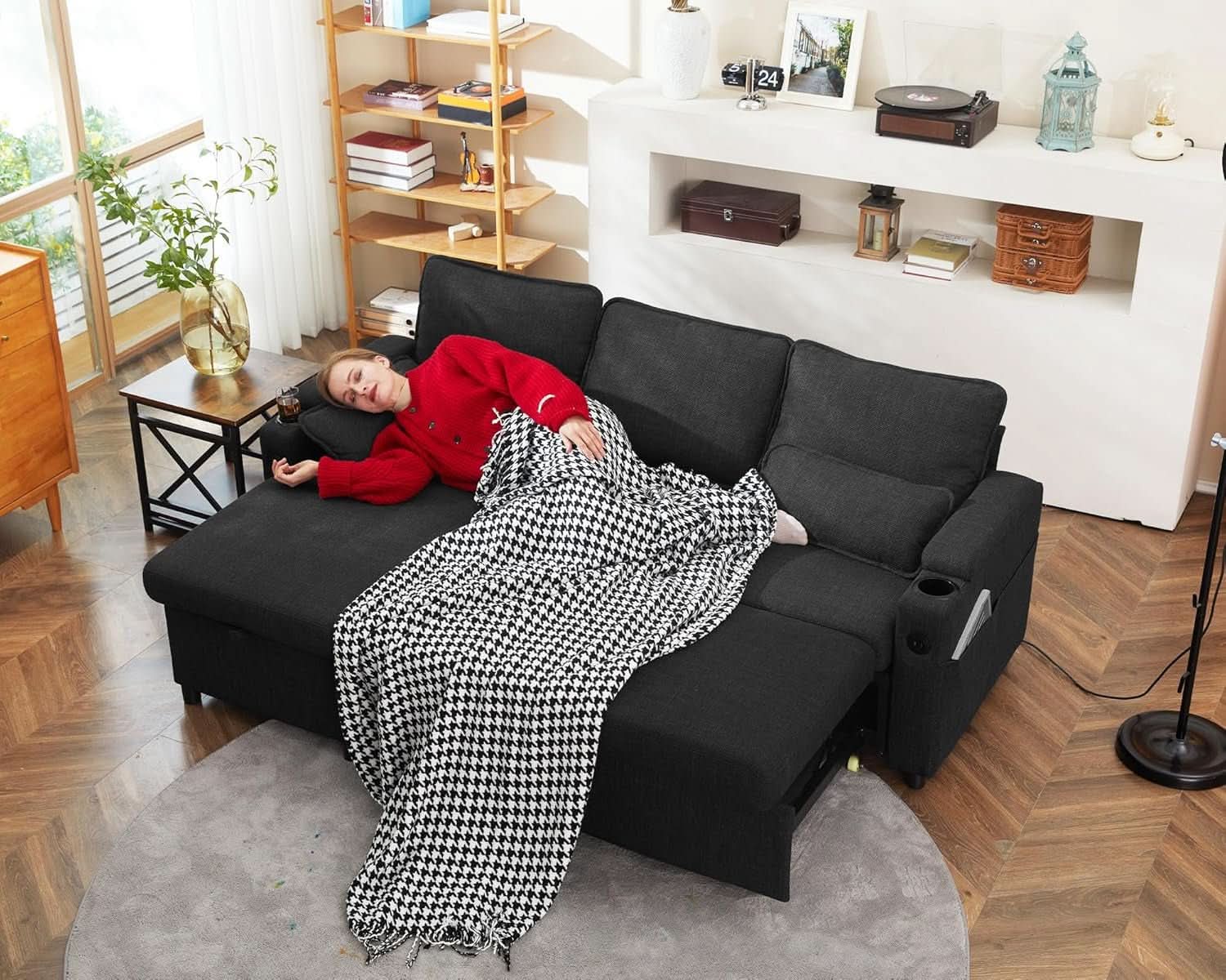Convertible Sofa Bed with Storage and Cup Holder - HearthHub