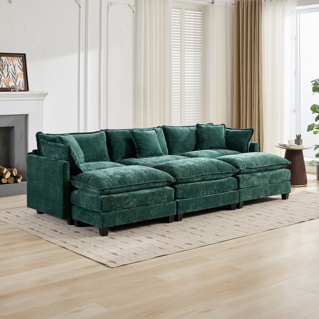 Cloud 3 Seats Sofa (Ottoman is not included) Chenille Fabric in Green - HearthHub