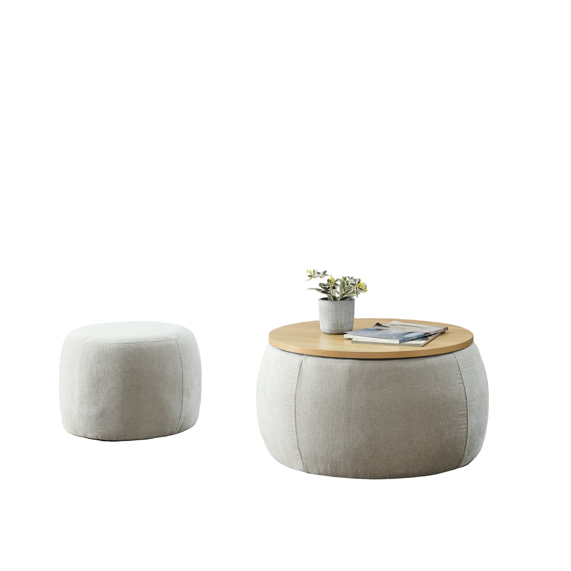 Modern Classic Round Storage Ottoman Coffee Table with Removable Top - HearthHub