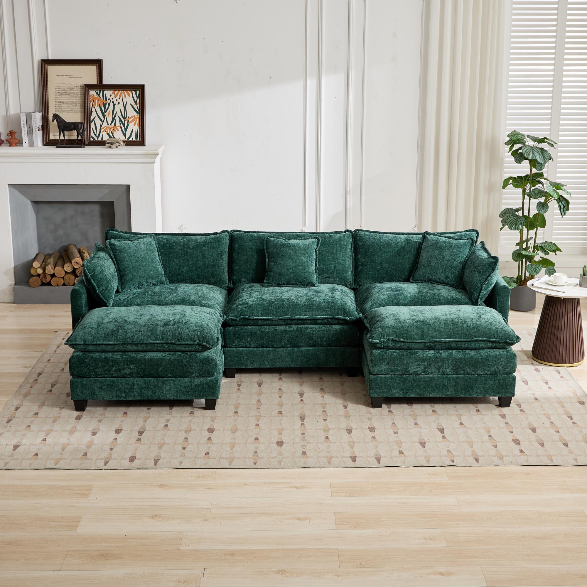 Cloud 3 Seats Sofa (Ottoman is not included) Chenille Fabric in Green - HearthHub