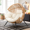 Beige Wicker Egg Chair With Cushion Outdoor Lounge - HearthHub