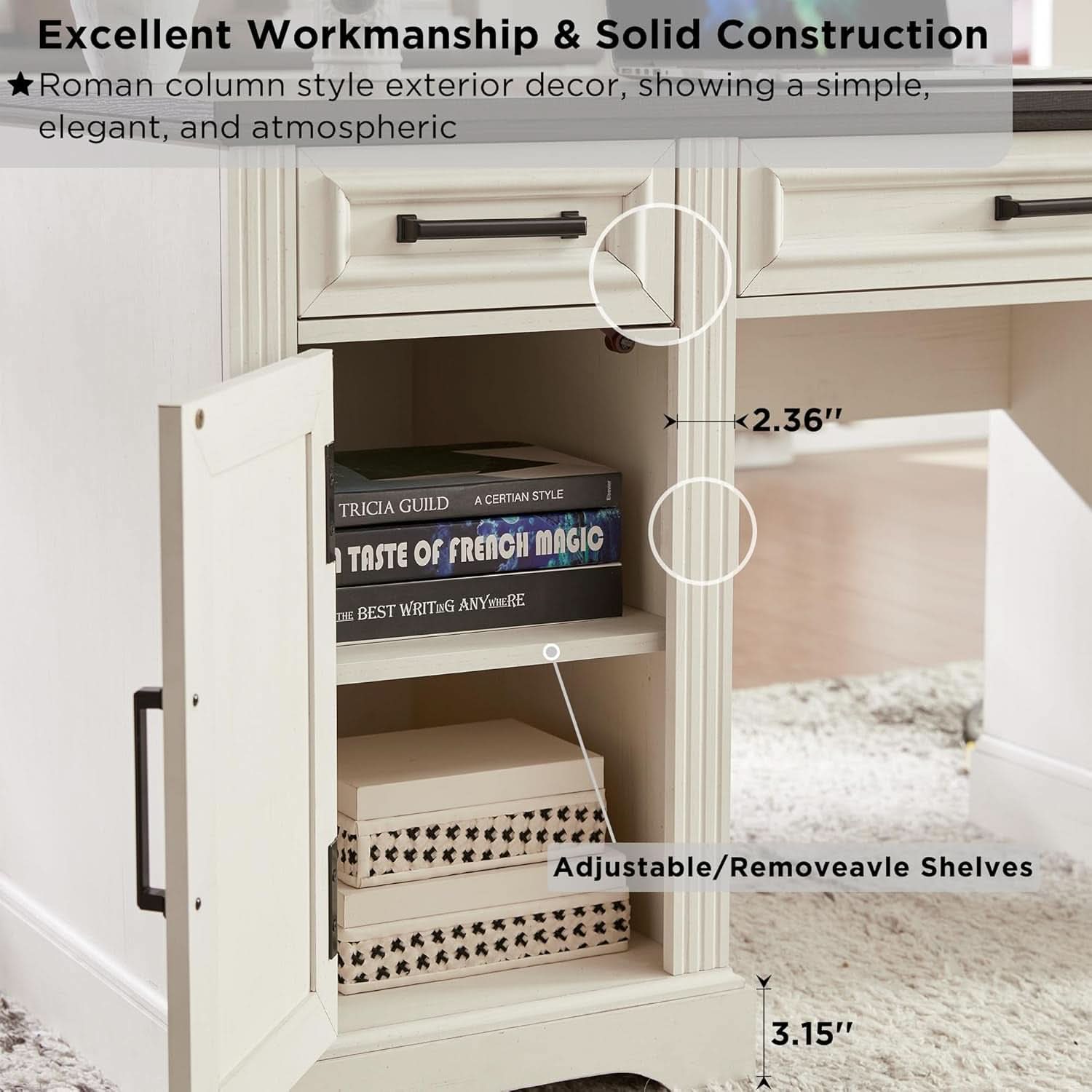 Farmhouse 76 Inch White Industrial Grade Desk Hutch - HearthHub