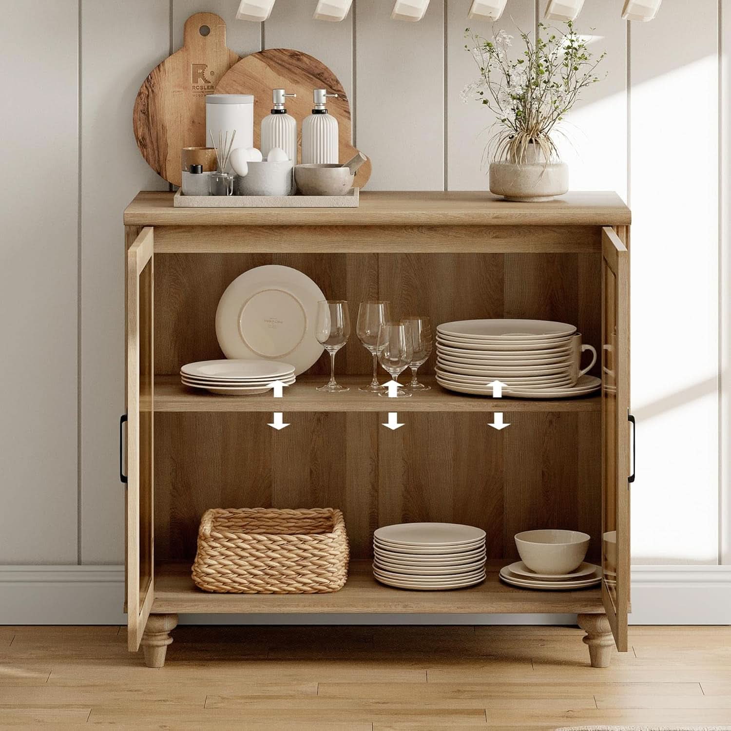 Distressed Oak Farmhouse Executive Desk Glass Cabinet - HearthHub
