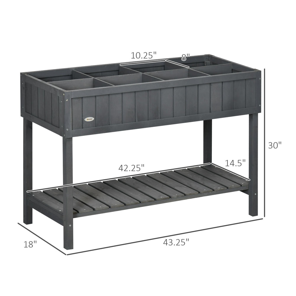Elevated Planter Box Stand Wooden with 8 Slots and Shelf Dark Grey for Herbs Veggies Flowers - HearthHub