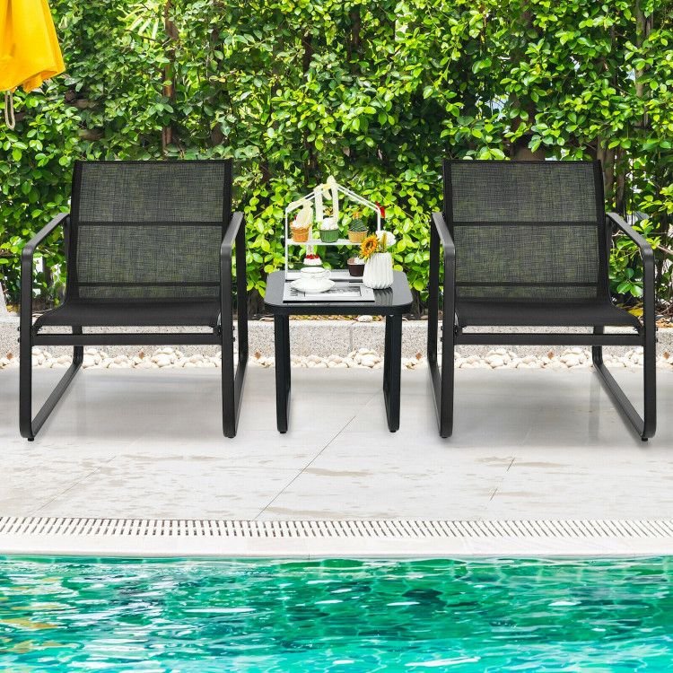 3 Pieces Patio Bistro Furniture Set with Glass Top Table Garden Deck - HearthHub