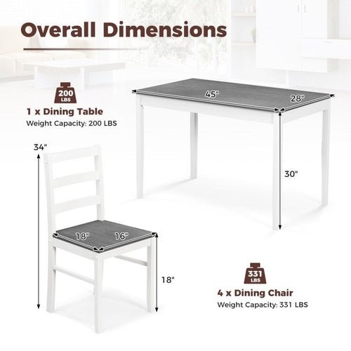 5 - Piece Wooden Dining Set with Rectangular Table and 4 Chairs - HearthHub