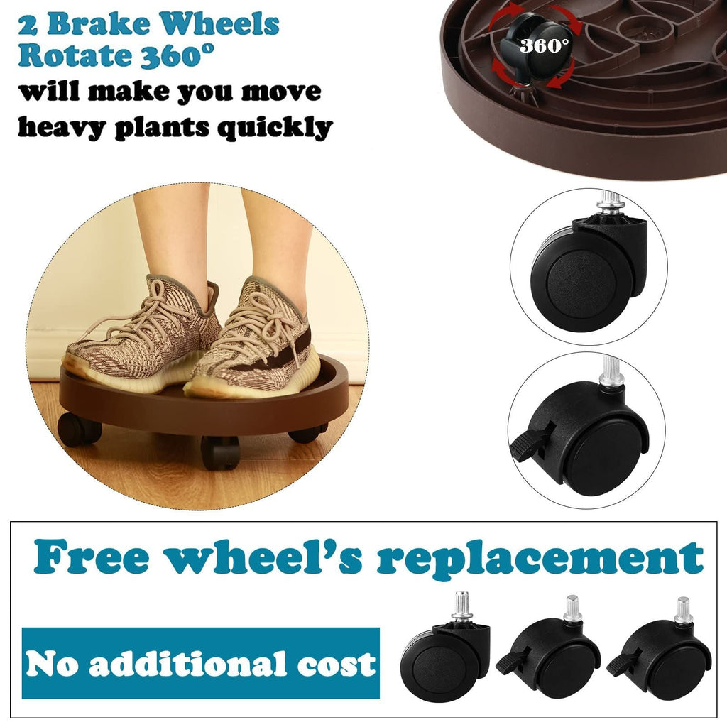 8 Pack Plant Caddy with Wheels Heavy Duty 12.2 Inch Plant Dolly with Locking Casters Rolling Plant Stand for Indoor Outdoor, Brown - HearthHub