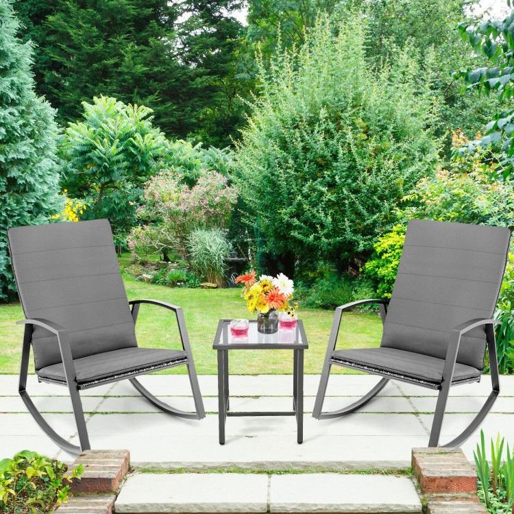 3 Pieces Patio Rattan Rocking Furniture Set - HearthHub