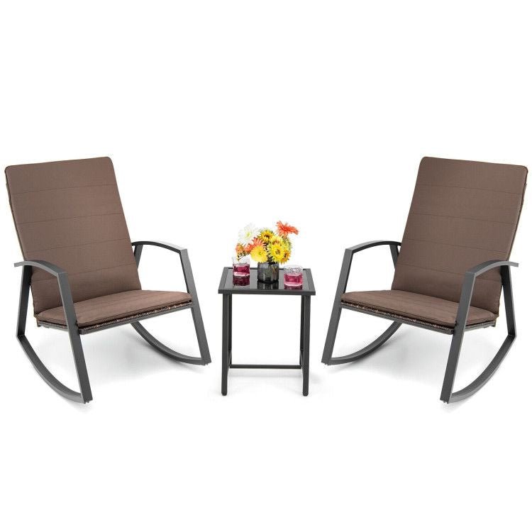 3 Pieces Patio Rattan Rocking Furniture Set - HearthHub