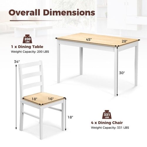5 - Piece Wooden Dining Set with Rectangular Table and 4 Chairs - HearthHub