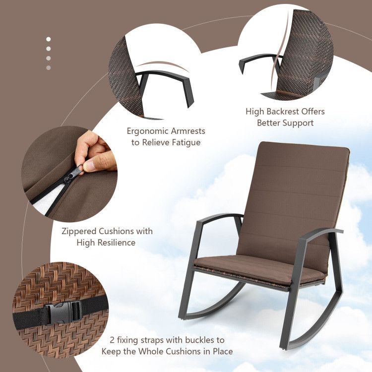 3 Pieces Patio Rattan Rocking Furniture Set - HearthHub