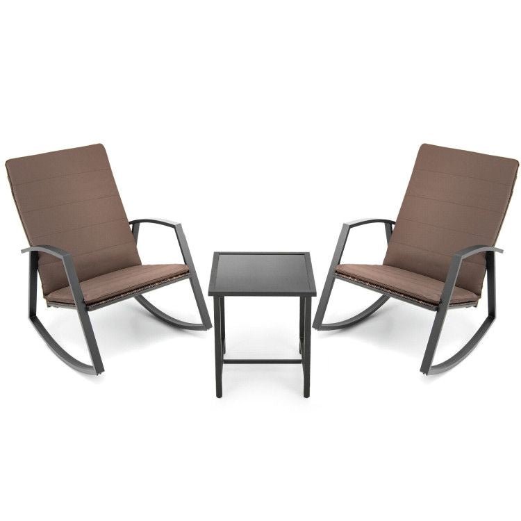 3 Pieces Patio Rattan Rocking Furniture Set - HearthHub