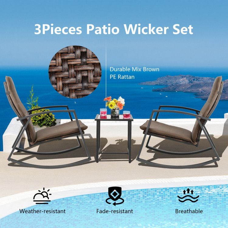 3 Pieces Patio Rattan Rocking Furniture Set - HearthHub