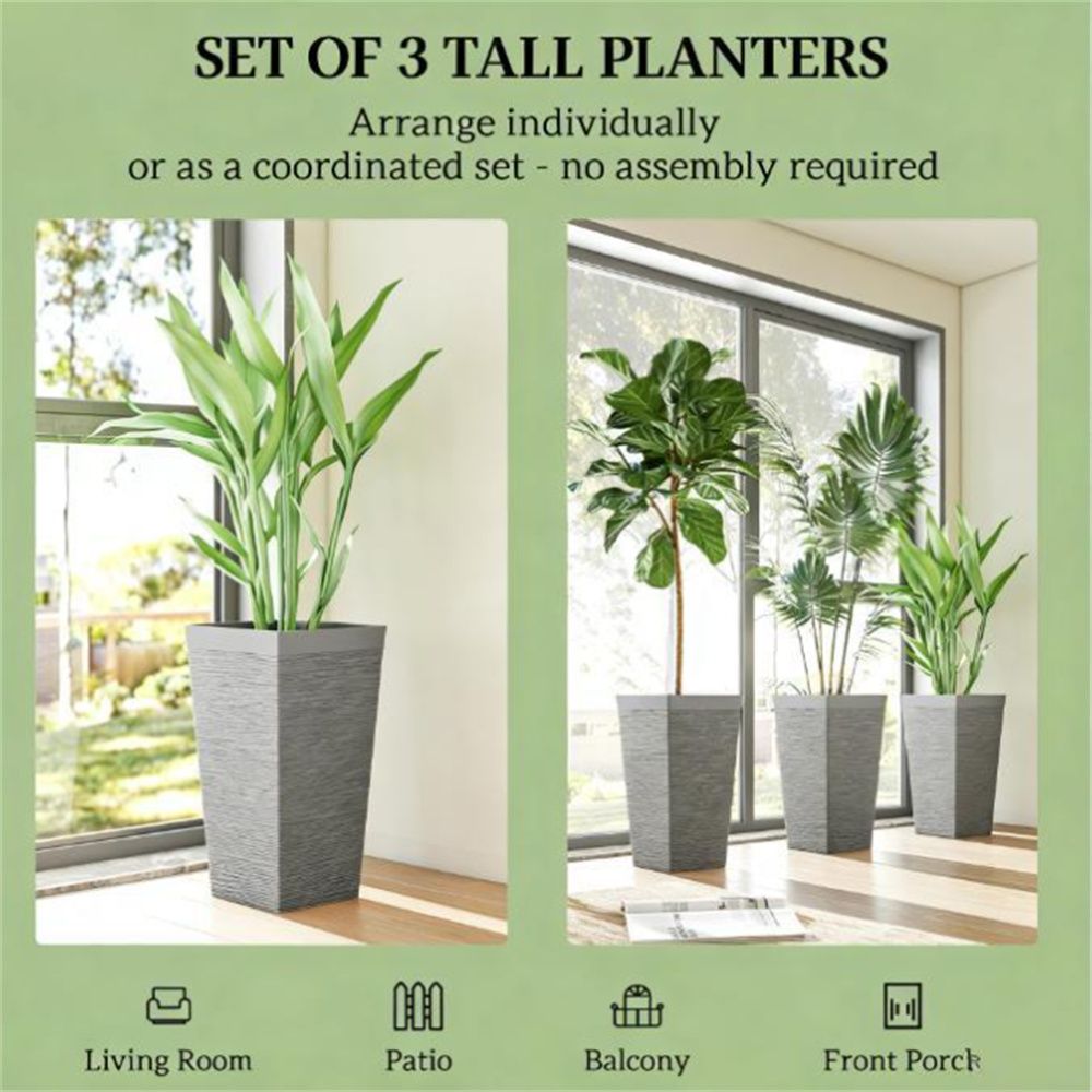 A set of 3 outdoor flower pots, conical flower pots, gray, very suitable for deep rooted plants or small trees - HearthHub