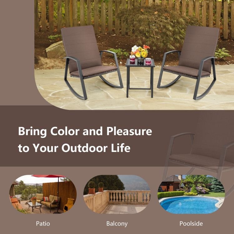3 Pieces Patio Rattan Rocking Furniture Set - HearthHub
