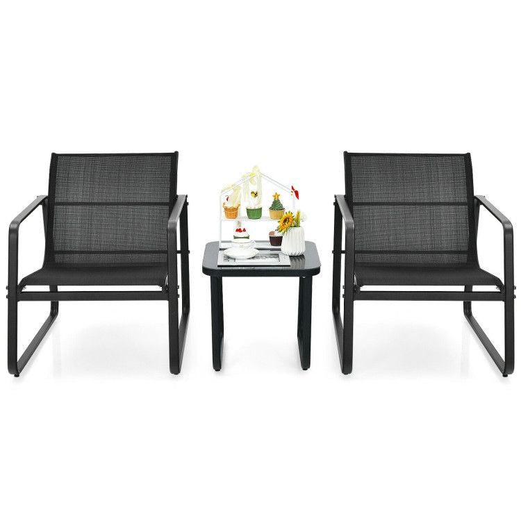 3 Pieces Patio Bistro Furniture Set with Glass Top Table Garden Deck - HearthHub