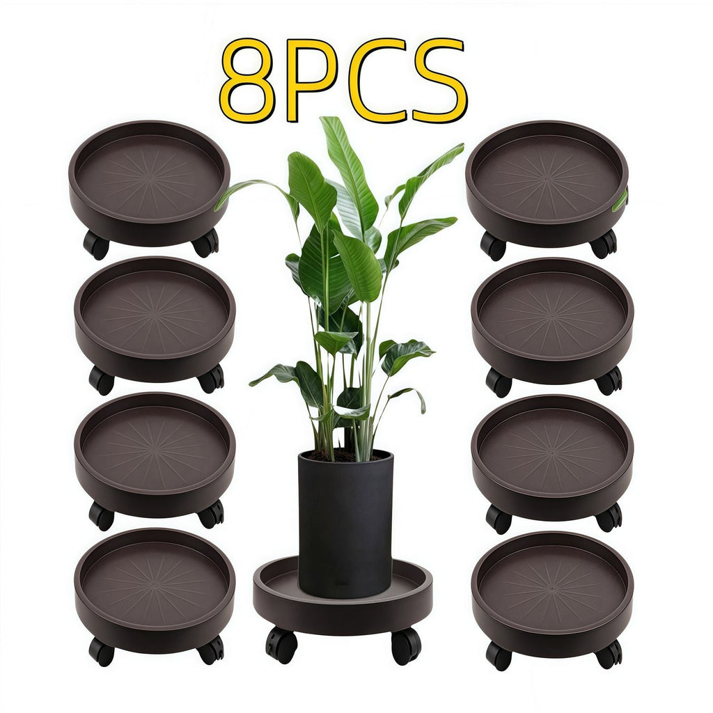 8 Pack Plant Caddy with Wheels Heavy Duty 12.2 Inch Plant Dolly with Locking Casters Rolling Plant Stand for Indoor Outdoor, Brown - HearthHub