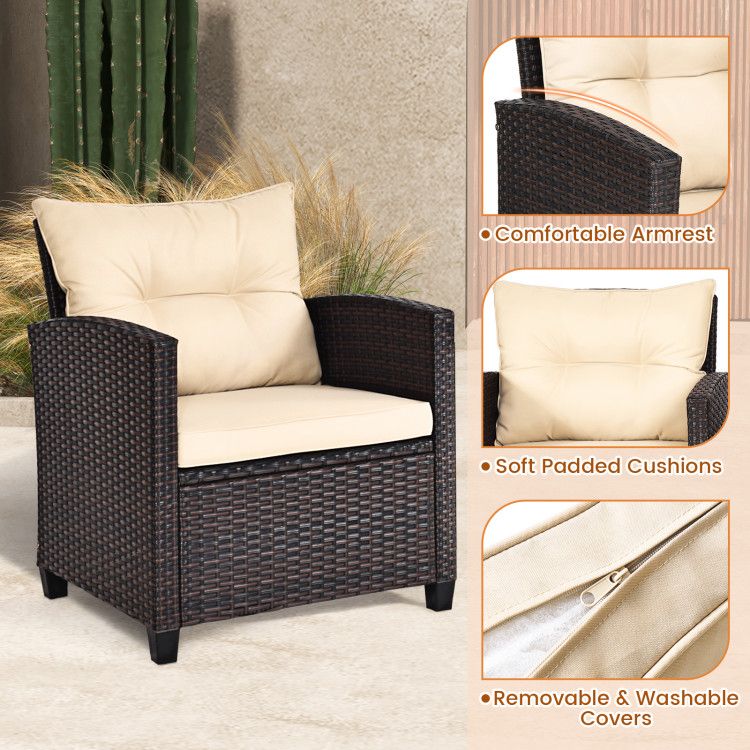 3 Pieces Patio Rattan Furniture Set with 4 Removable Cushions - HearthHub