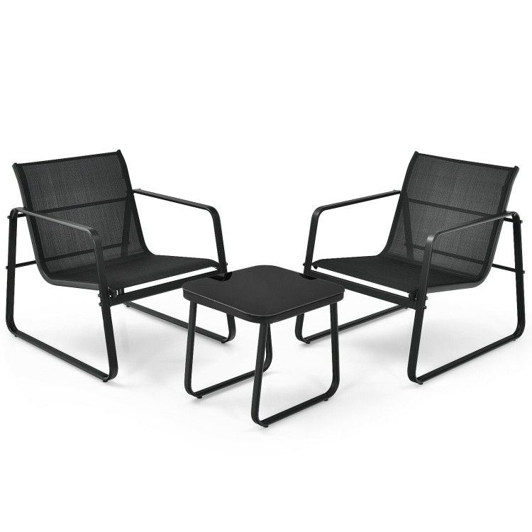 3 Pieces Patio Bistro Furniture Set with Glass Top Table Garden Deck - HearthHub