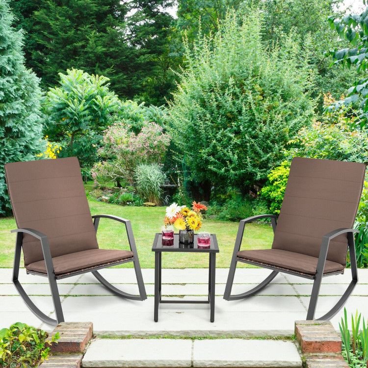 3 Pieces Patio Rattan Rocking Furniture Set - HearthHub