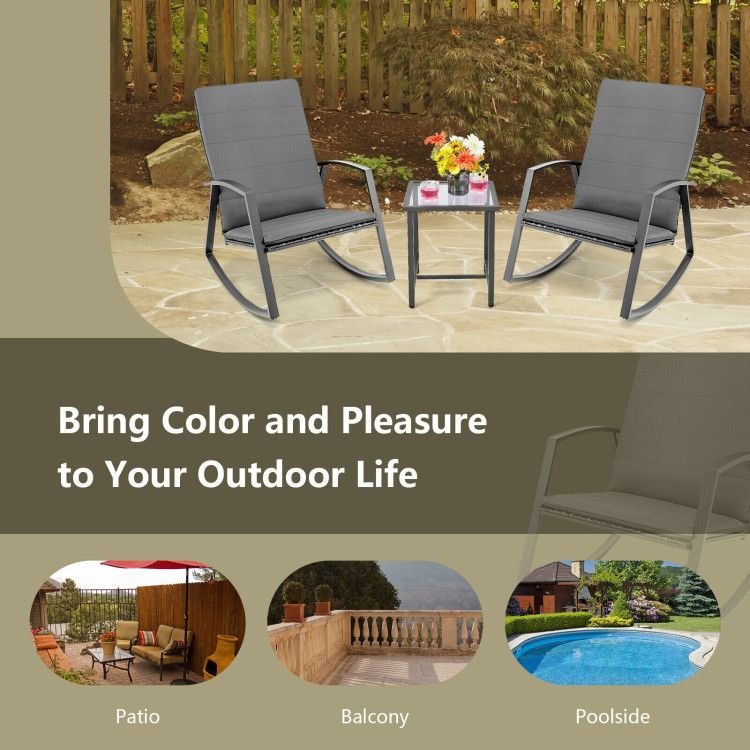 3 Pieces Patio Rattan Rocking Furniture Set - HearthHub