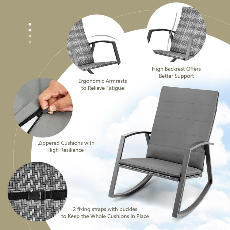 3 Pieces Patio Rattan Rocking Furniture Set - HearthHub