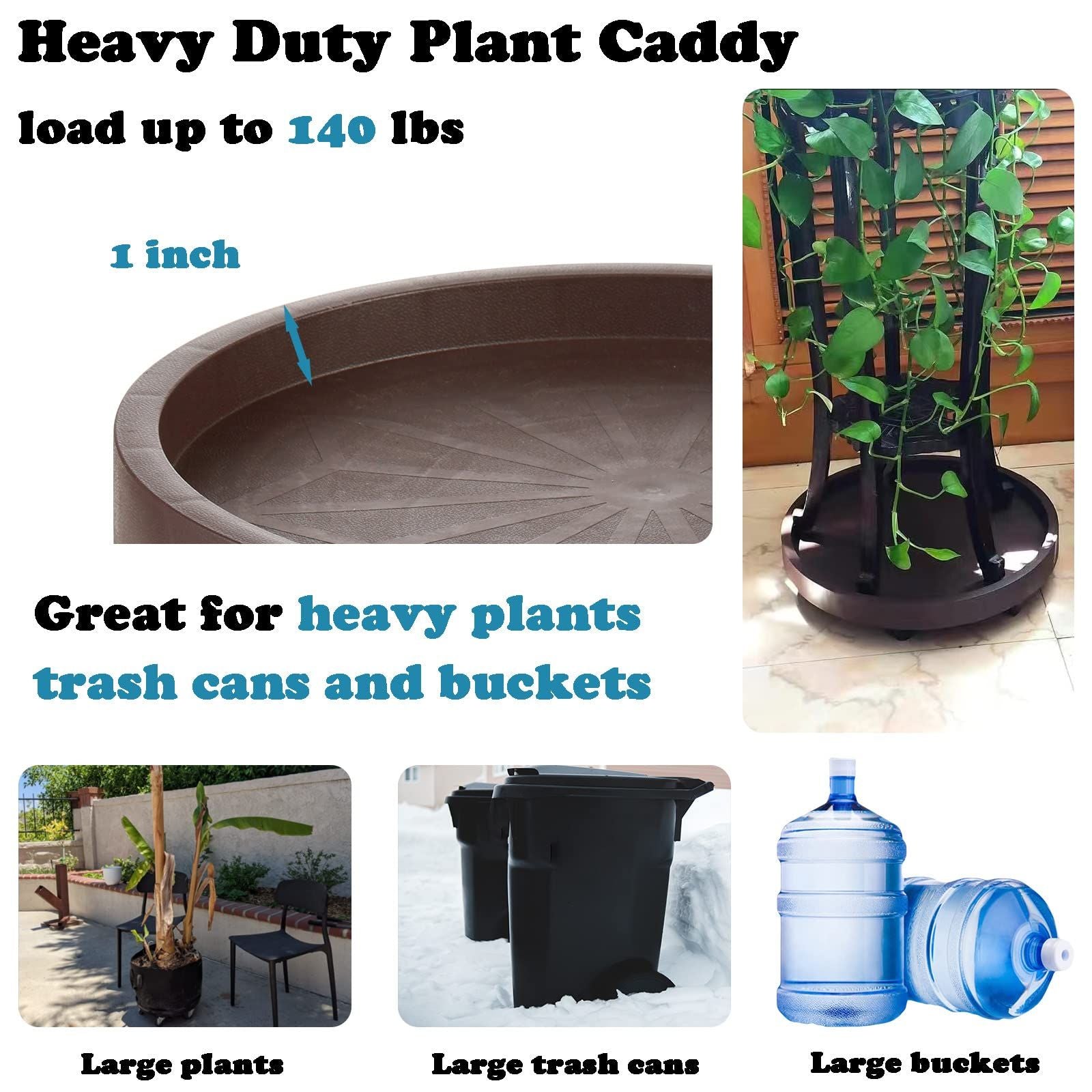 8 Pack Plant Caddy with Wheels Heavy Duty 12.2 Inch Plant Dolly with Locking Casters Rolling Plant Stand for Indoor Outdoor, Brown - HearthHub