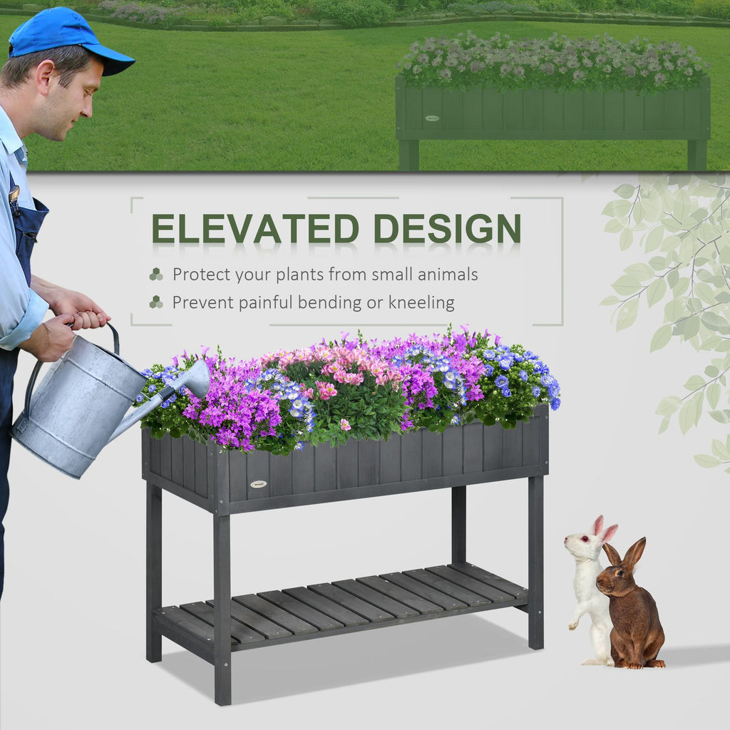 Elevated Planter Box Stand Wooden with 8 Slots and Shelf Dark Grey for Herbs Veggies Flowers - HearthHub