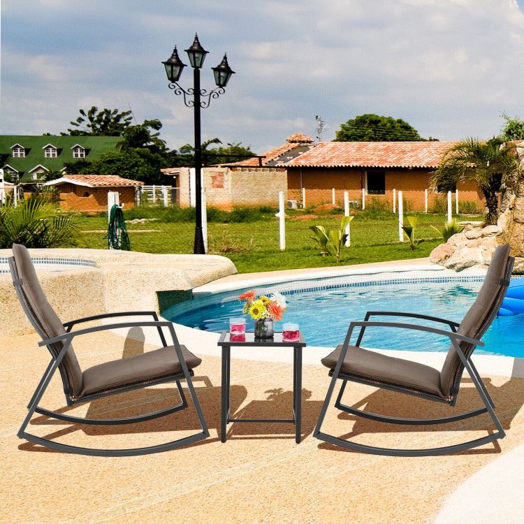 3 Pieces Patio Rattan Rocking Furniture Set - HearthHub