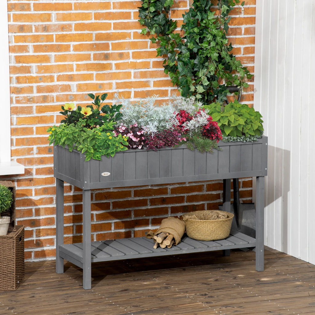 Elevated Planter Box Stand Wooden with 8 Slots and Shelf Dark Grey for Herbs Veggies Flowers - HearthHub