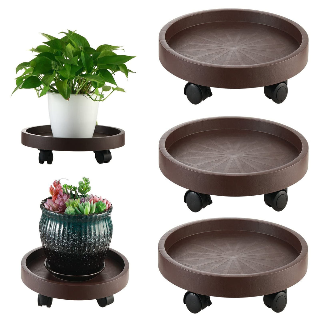 8 Pack Plant Caddy with Wheels Heavy Duty 12.2 Inch Plant Dolly with Locking Casters Rolling Plant Stand for Indoor Outdoor, Brown - HearthHub