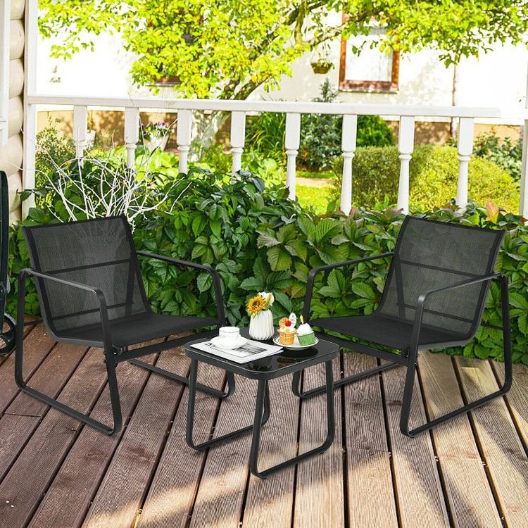 3 Pieces Patio Bistro Furniture Set with Glass Top Table Garden Deck - HearthHub