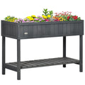 Elevated Planter Box Stand Wooden with 8 Slots and Shelf Dark Grey for Herbs Veggies Flowers - HearthHub