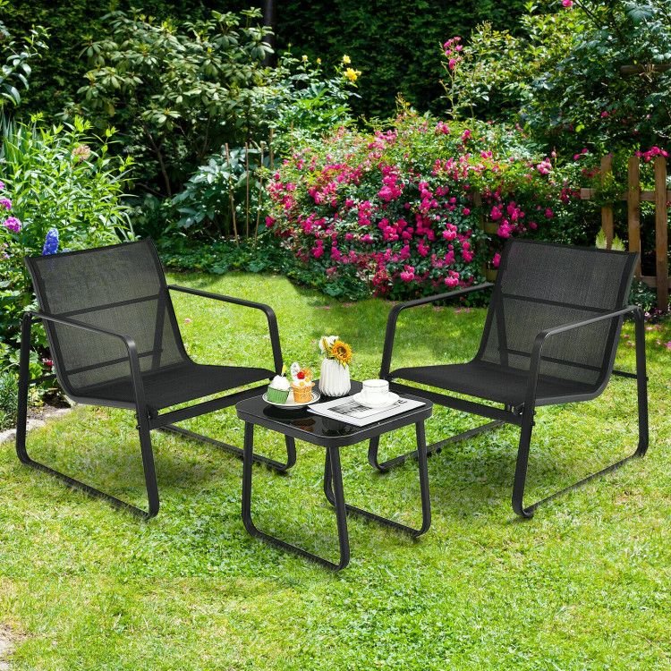 3 Pieces Patio Bistro Furniture Set with Glass Top Table Garden Deck - HearthHub