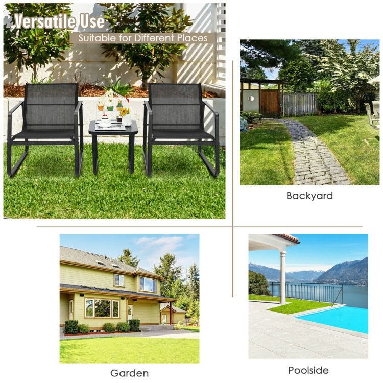 3 Pieces Patio Bistro Furniture Set with Glass Top Table Garden Deck - HearthHub