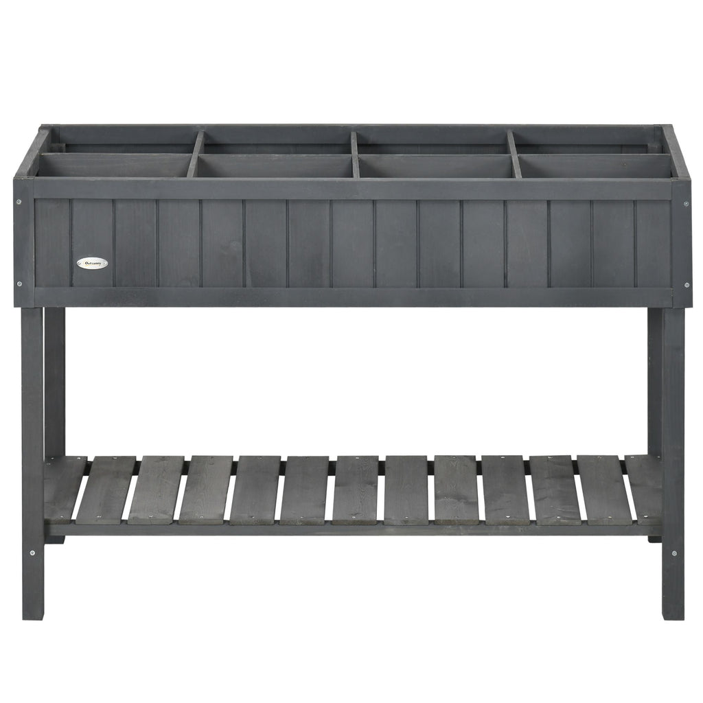 Elevated Planter Box Stand Wooden with 8 Slots and Shelf Dark Grey for Herbs Veggies Flowers - HearthHub