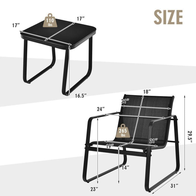 3 Pieces Patio Bistro Furniture Set with Glass Top Table Garden Deck - HearthHub