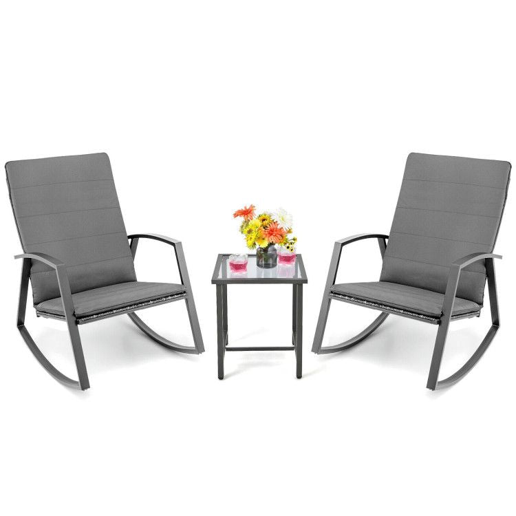 3 Pieces Patio Rattan Rocking Furniture Set - HearthHub