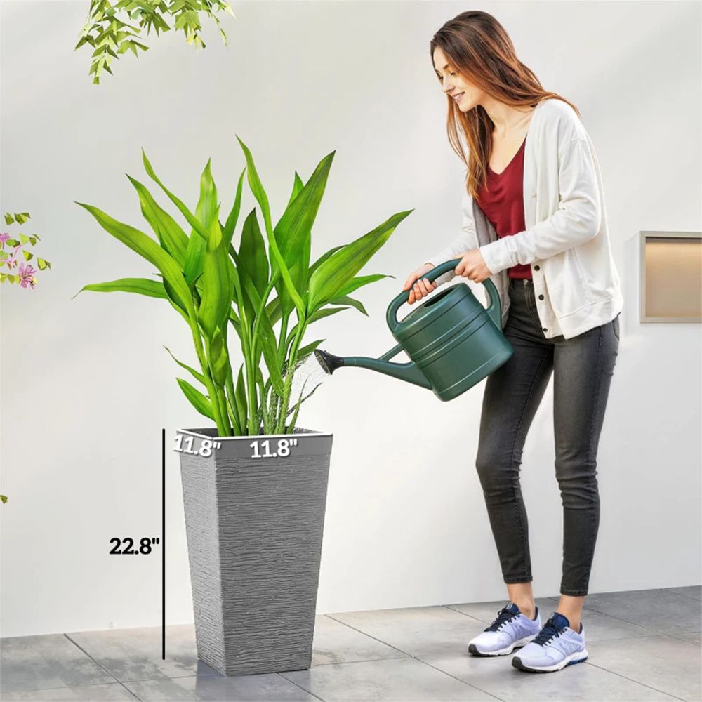 A set of 3 outdoor flower pots, conical flower pots, gray, very suitable for deep rooted plants or small trees - HearthHub