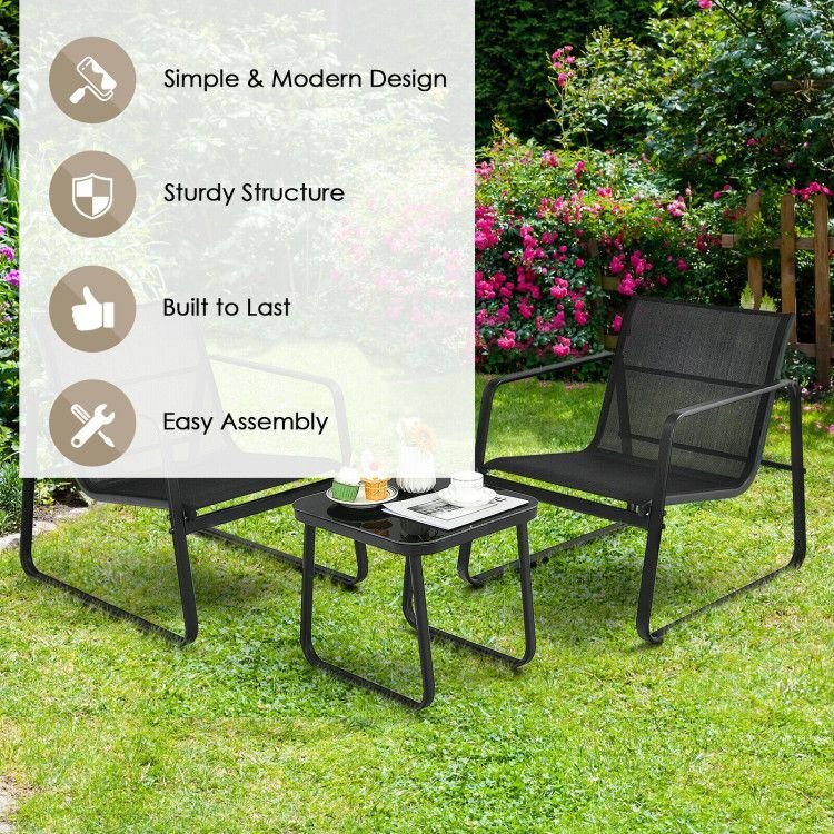3 Pieces Patio Bistro Furniture Set with Glass Top Table Garden Deck - HearthHub