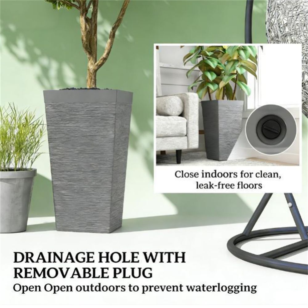 A set of 3 outdoor flower pots, conical flower pots, gray, very suitable for deep rooted plants or small trees - HearthHub